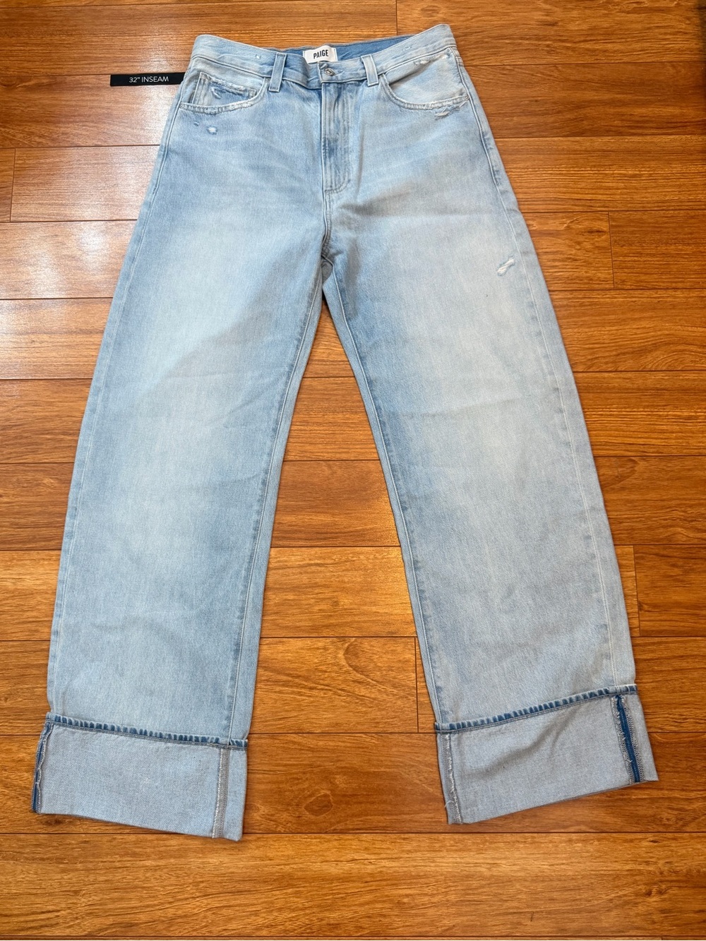 PAIGE Light Blue Wide Leg Cuffed Jeans Size 29